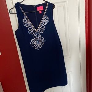 Lilly Pulitzer Navy Dress With Shoulder Bow Accent